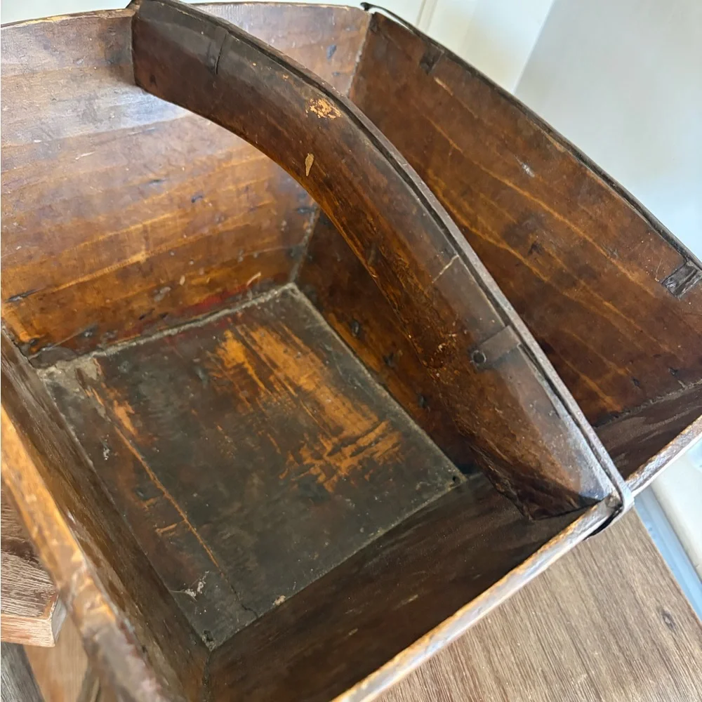 Antique LARGE Chinese Wooden IRON Rice gathering Grain Bucket